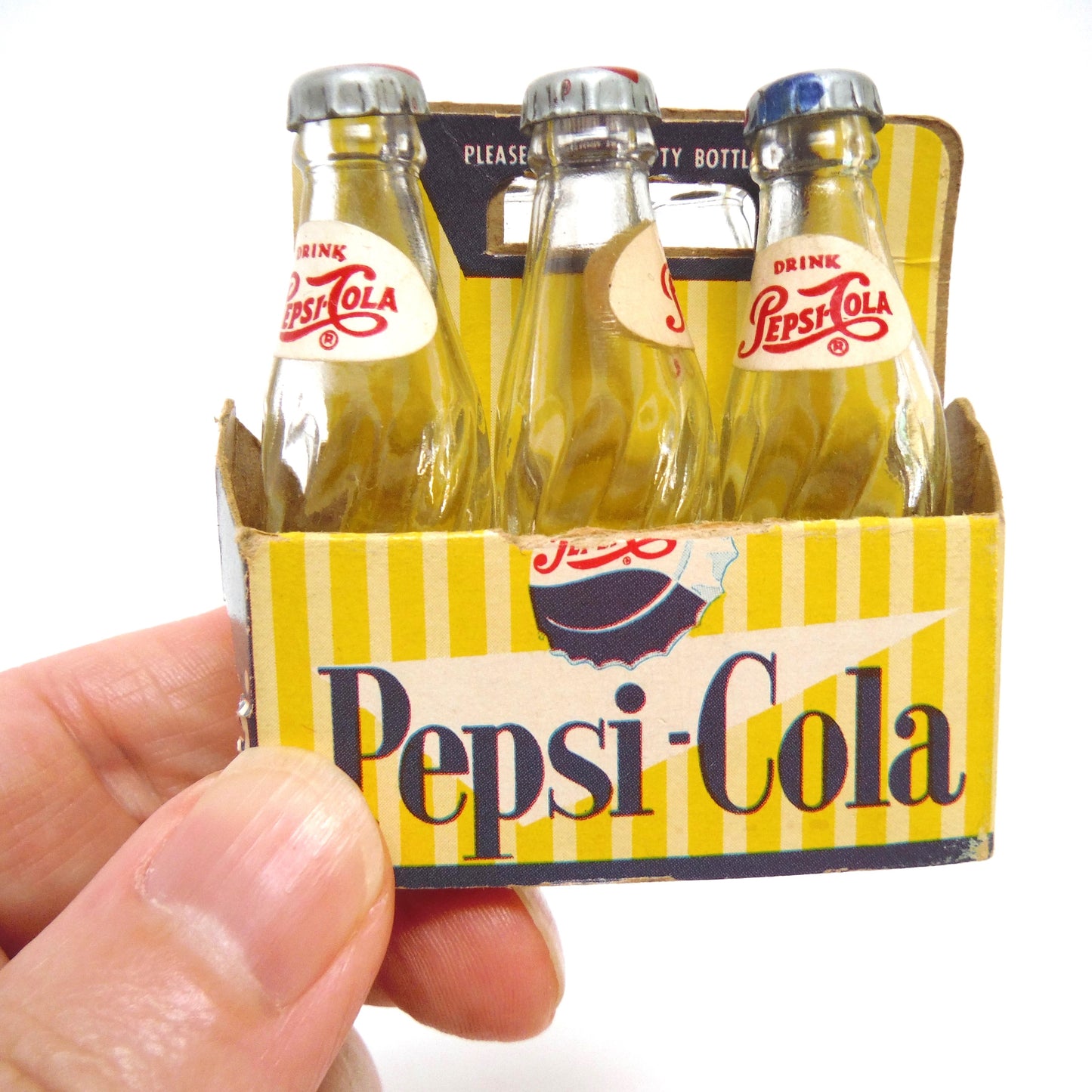 Vintage Miniature Advertising Novelty by THE PEPSI COLA COMPANY: 'USA Pepsi Bottles & Carry Case'