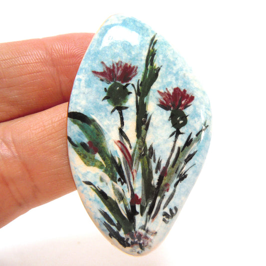 VINTAGE BROACH, Hand-Made, Hand-Painted, Artist Signed! 'SCOTTISH THISTLES' From Nova Scotia!