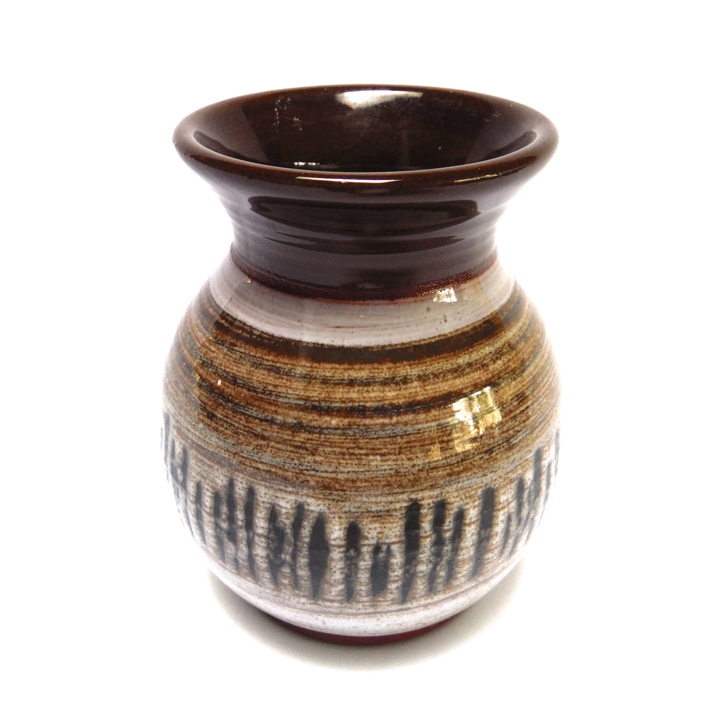Vintage Miniature Vase, Brown and Beige Glazed with Artist Signature