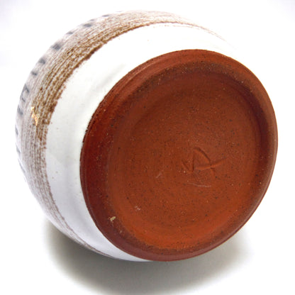 Vintage Miniature Vase, Brown and Beige Glazed with Artist Signature