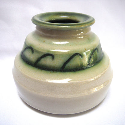 Vintage Miniature Vase, A Mid-Century Studio Potter Piece in Beige and Hunter Green