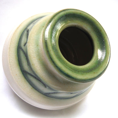 Vintage Miniature Vase, A Mid-Century Studio Potter Piece in Beige and Hunter Green