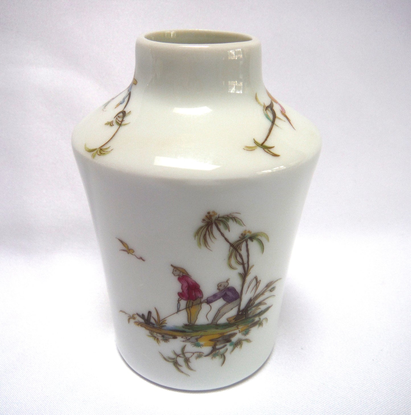 Vintage Miniature Vase, Asian Men Fishing by RAYNAUD & COMPANY of LIMOGE