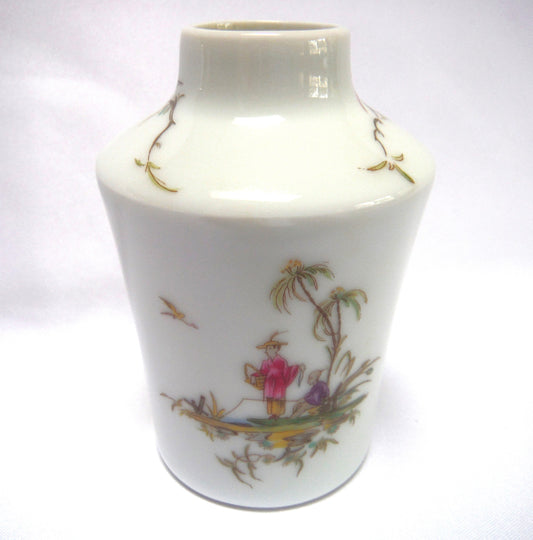 Vintage Miniature Vase, Asian Men Fishing by RAYNAUD & COMPANY of LIMOGE