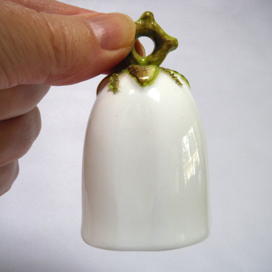 Vintage Miniature Dinner Bell, Plain White w/Green Leaf Top Decorations, Made by COALPORT of England