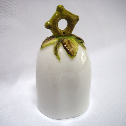 Vintage Miniature Dinner Bell, Plain White w/Green Leaf Top Decorations, Made by COALPORT of England
