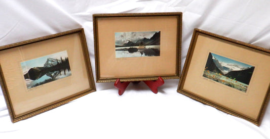BOW LAKE, MT RUNDLE, LAKE LOUISE...A RARE TRIO of Matching Hand-Tinted Alberta CANADA Photographs by Byron Harmon!