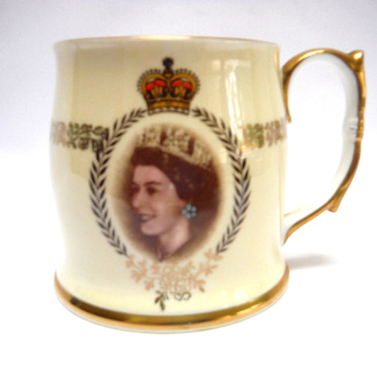 MID-CENTURY QUEEN ANNE FINE CHINA MUG: 'Souvenir of HM Queen Elizabeth II Coronation 1953'