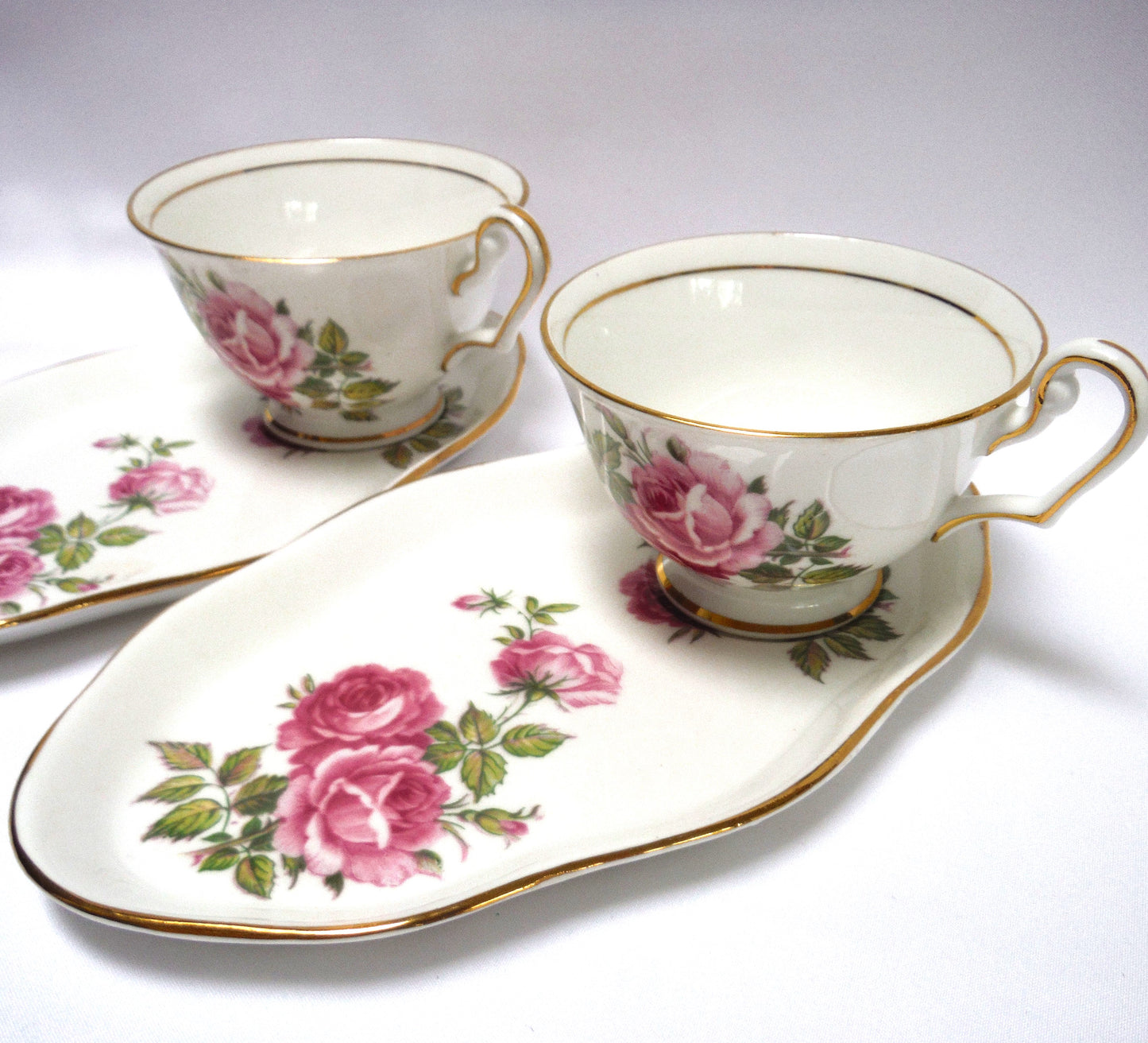 RARE ANTIQUE ROYAL WINDSOR BONE CHINA: 'Royal Windsor Cup and Snack Plate' TIMES TWO!