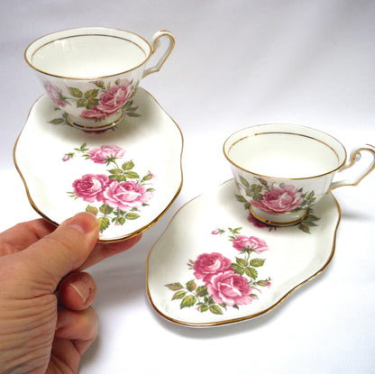 RARE ANTIQUE ROYAL WINDSOR BONE CHINA: 'Royal Windsor Cup and Snack Plate' TIMES TWO!