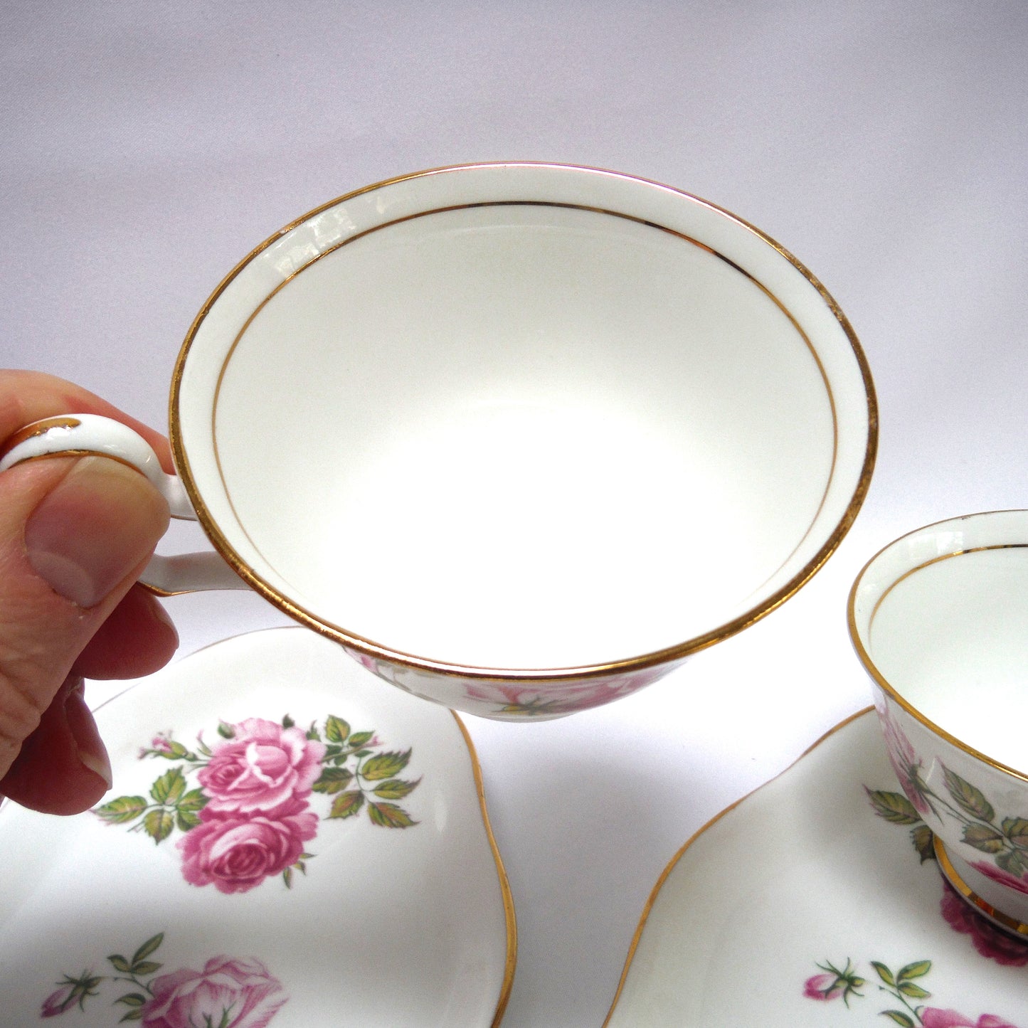 RARE ANTIQUE ROYAL WINDSOR BONE CHINA: 'Royal Windsor Cup and Snack Plate' TIMES TWO!