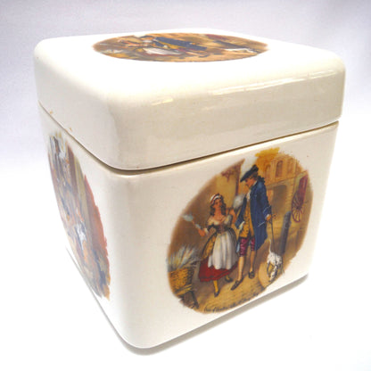 VINTAGE TWINING & COMPANY of LONDON,  PORCELAIN TEA CADDY in a Victorian Illustrated Design