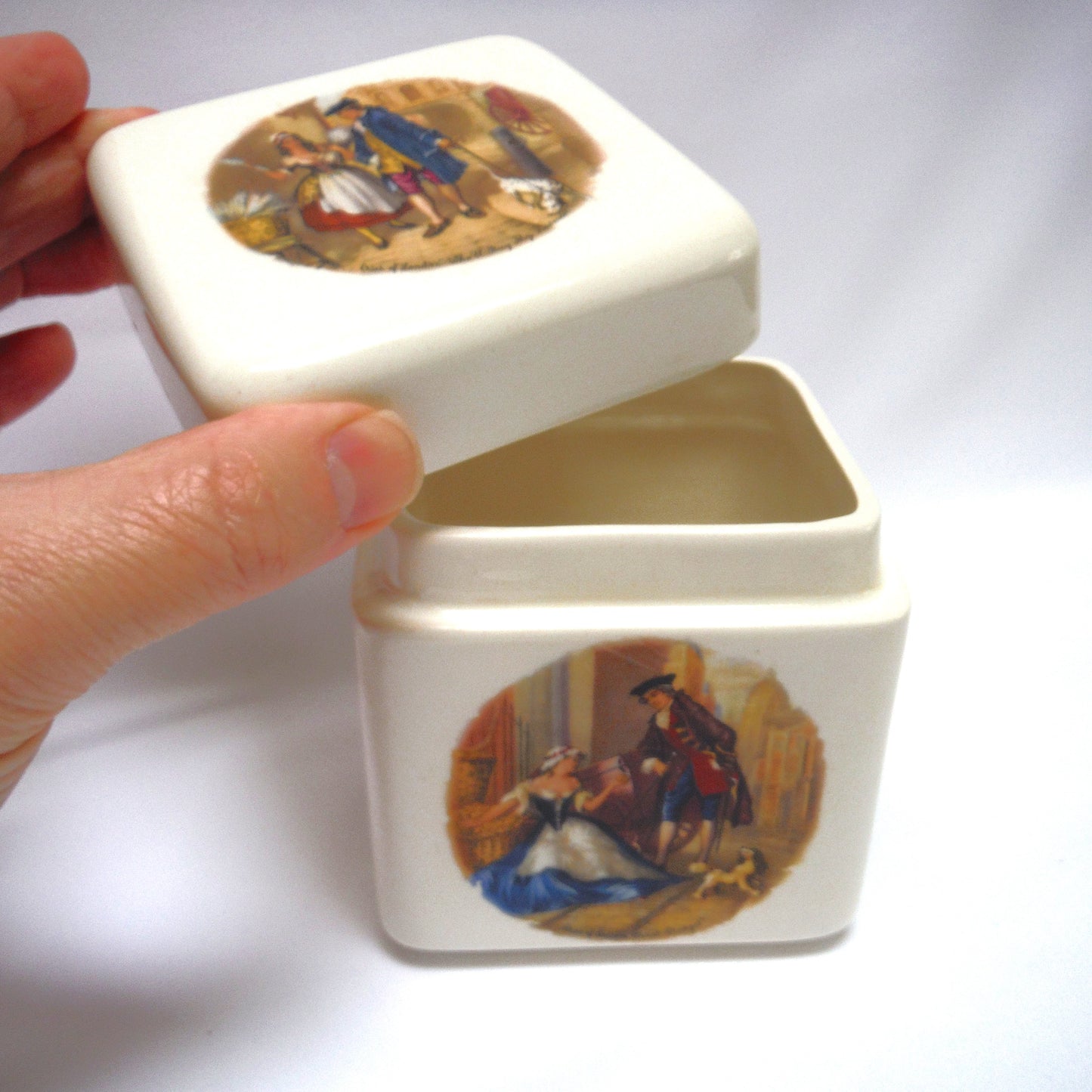 VINTAGE TWINING & COMPANY of LONDON,  PORCELAIN TEA CADDY in a Victorian Illustrated Design