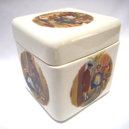 VINTAGE TWINING & COMPANY of LONDON,  PORCELAIN TEA CADDY in a Victorian Illustrated Design