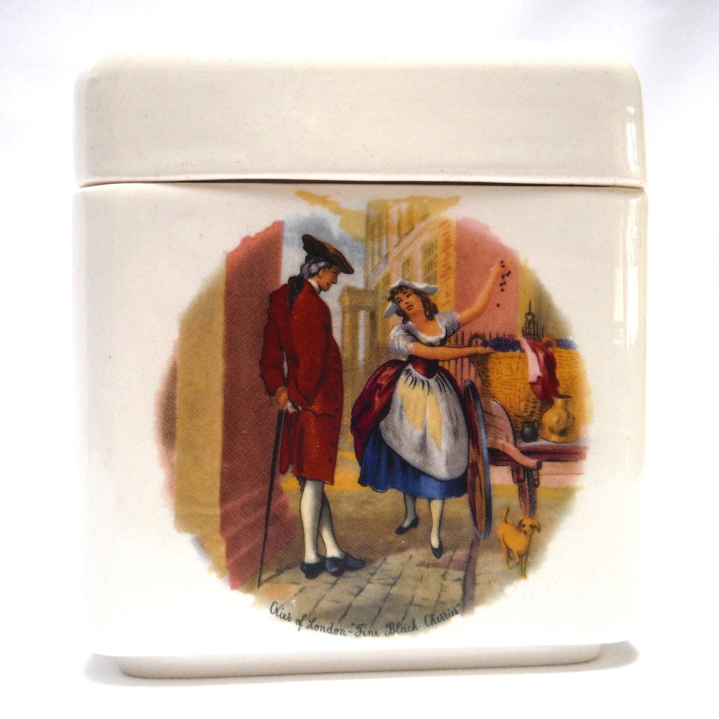 VINTAGE TWINING & COMPANY of LONDON,  PORCELAIN TEA CADDY in a Victorian Illustrated Design