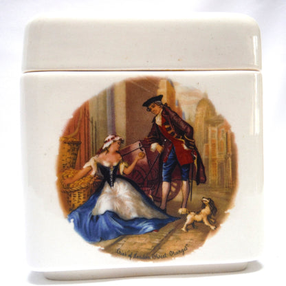 VINTAGE TWINING & COMPANY of LONDON,  PORCELAIN TEA CADDY in a Victorian Illustrated Design