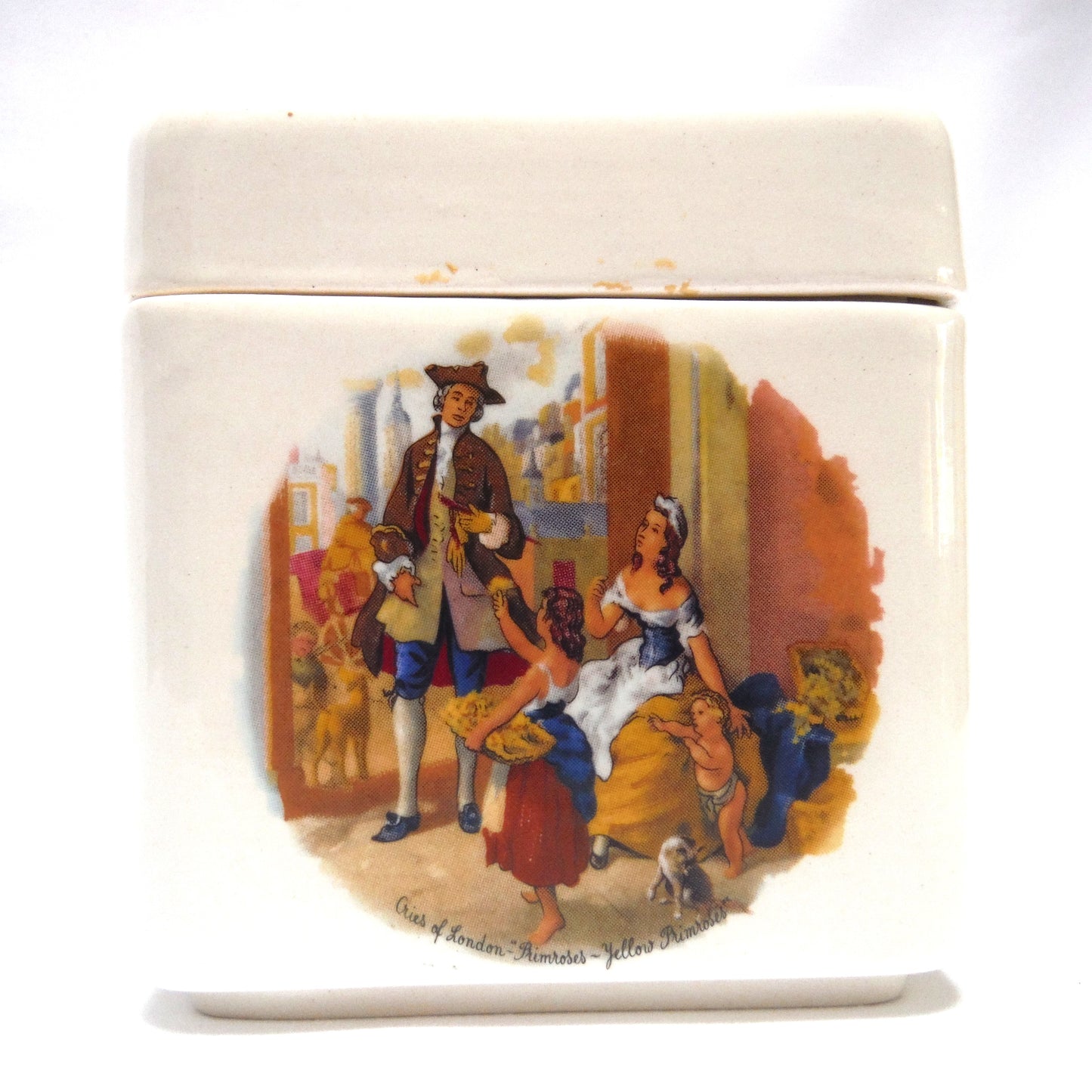 VINTAGE TWINING & COMPANY of LONDON,  PORCELAIN TEA CADDY in a Victorian Illustrated Design