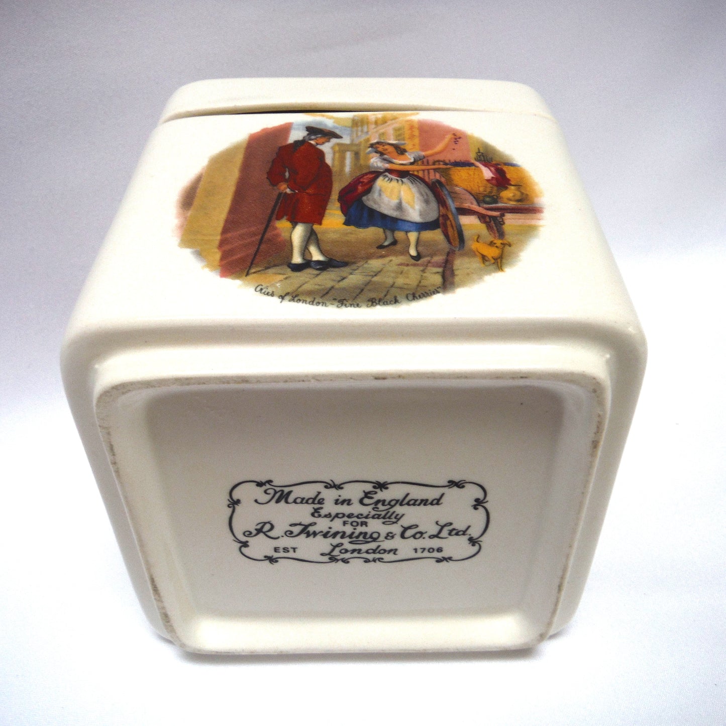 VINTAGE TWINING & COMPANY of LONDON,  PORCELAIN TEA CADDY in a Victorian Illustrated Design