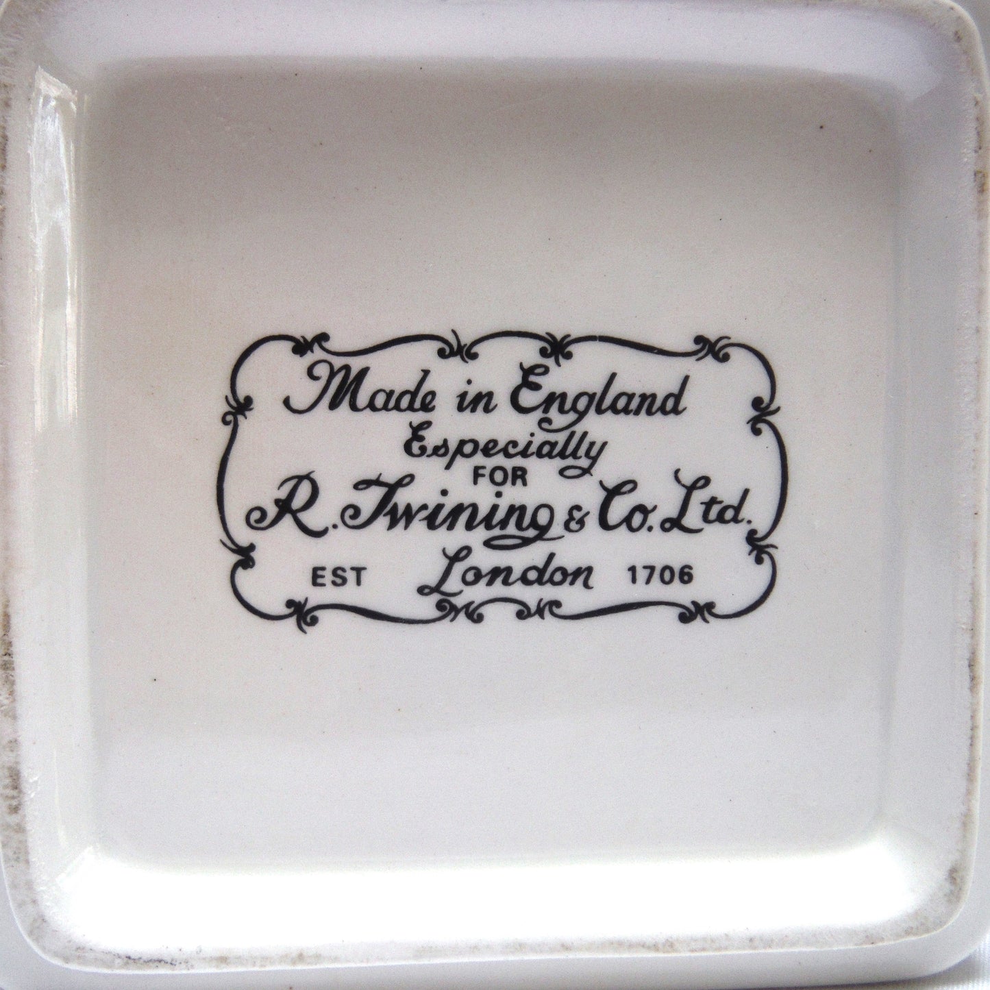 VINTAGE TWINING & COMPANY of LONDON,  PORCELAIN TEA CADDY in a Victorian Illustrated Design