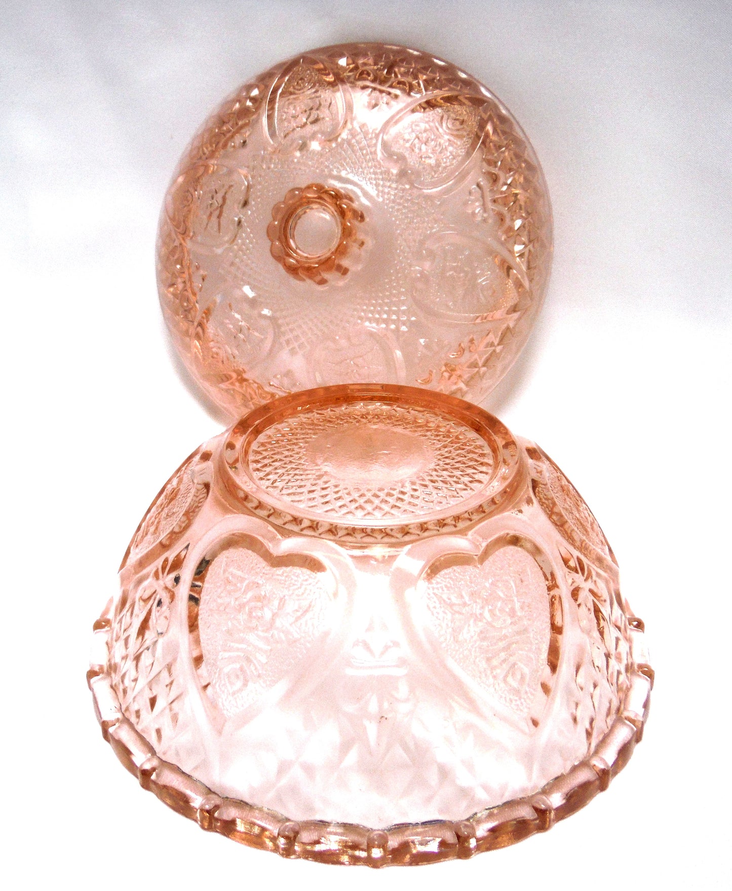 VINTAGE ROUND CANDY DISH AND LID, in Indonesian Pink Rose Glass