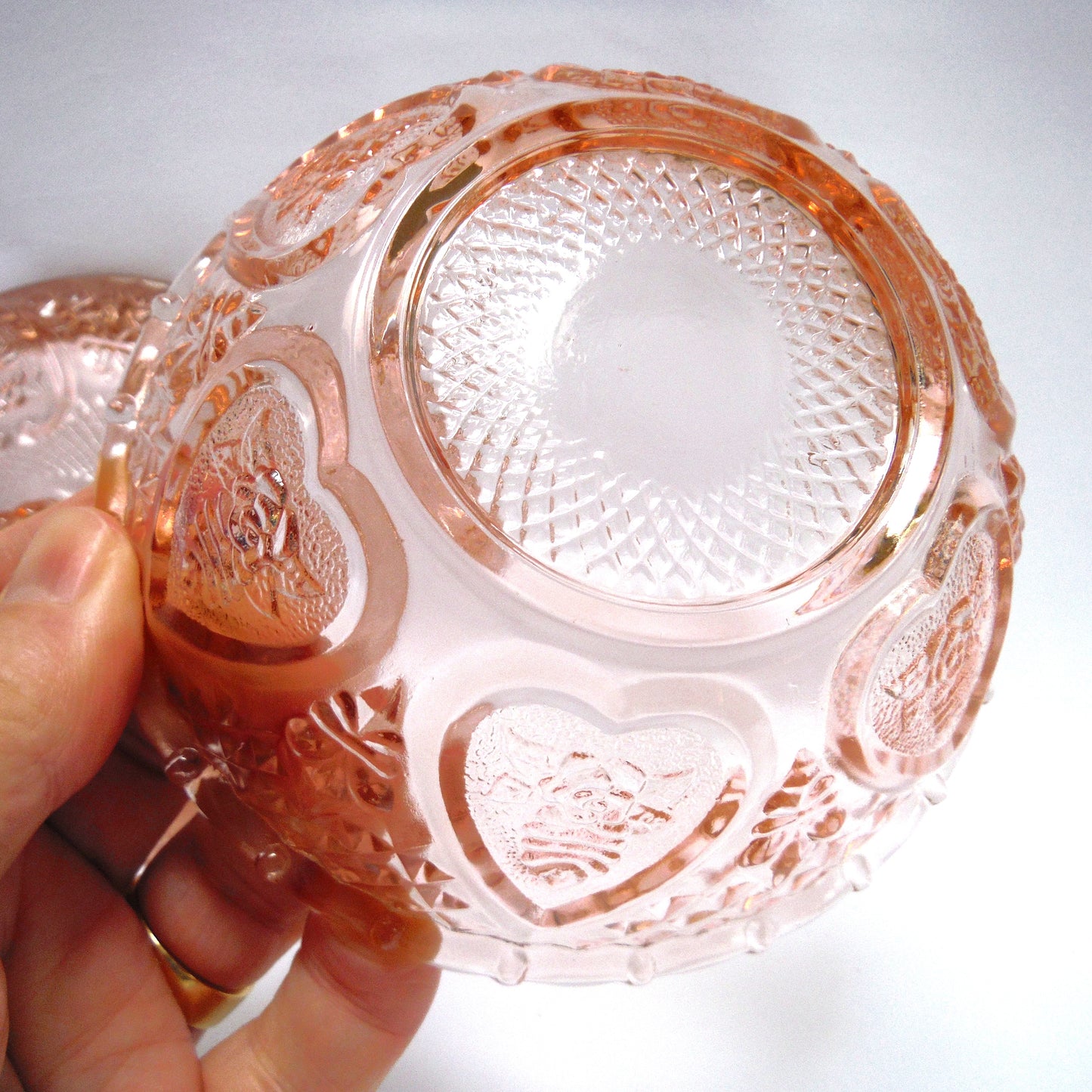 VINTAGE ROUND CANDY DISH AND LID, in Indonesian Pink Rose Glass