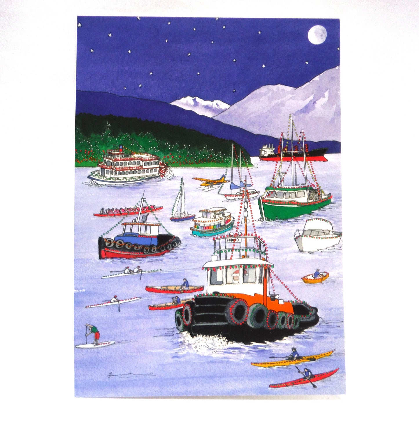 VINTAGE PACK OF 10 CHRISTMAS CARDS, Featuring Granville Island 2002, by Hilary Morris