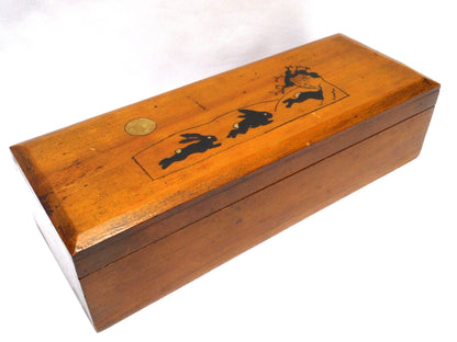 ANTIQUE HAND-MADE WOODEN PENCIL BOX: Featuring Hand-Painted Folk Art Style Bouncing Bunnies!