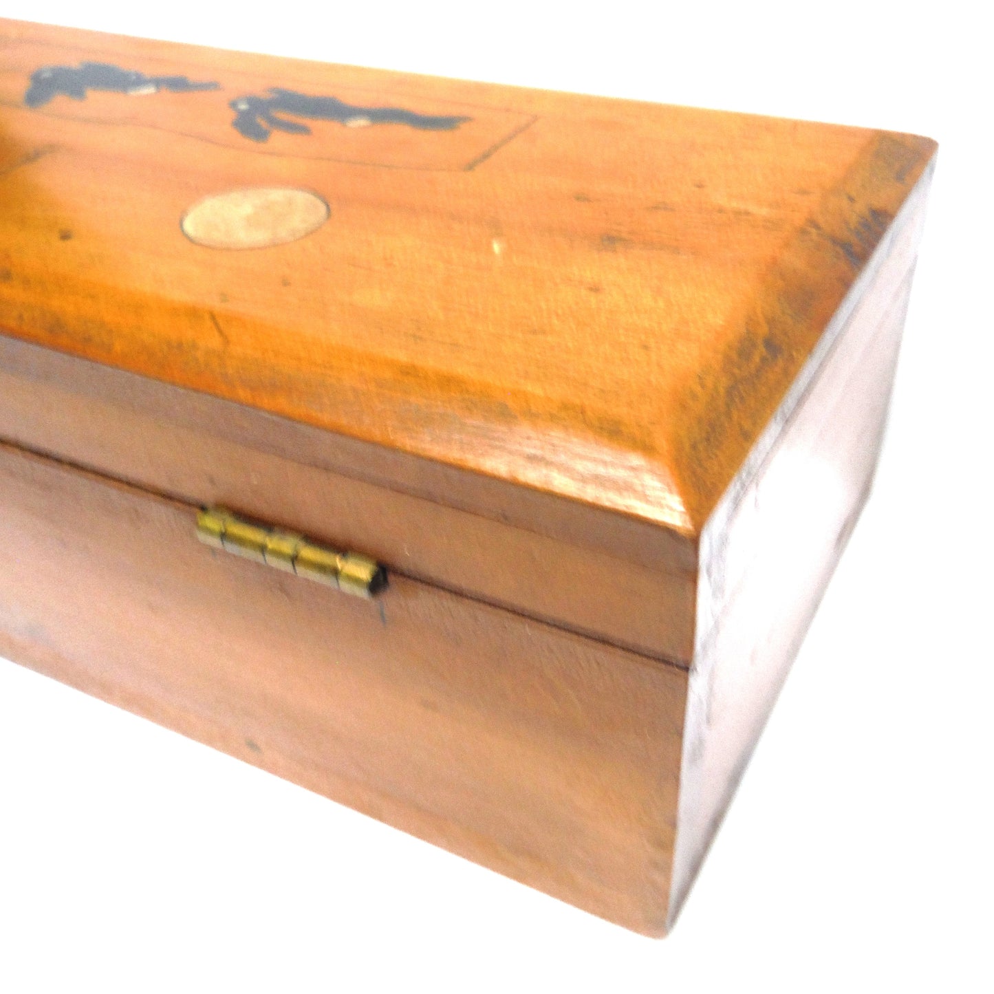 ANTIQUE HAND-MADE WOODEN PENCIL BOX: Featuring Hand-Painted Folk Art Style Bouncing Bunnies!