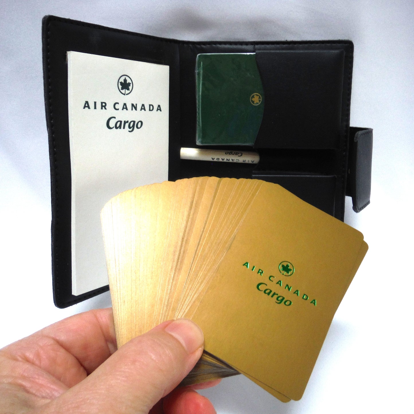 AIR CANADA CARGO PLAYING CARDS, Black Leather with TWO DECKS!