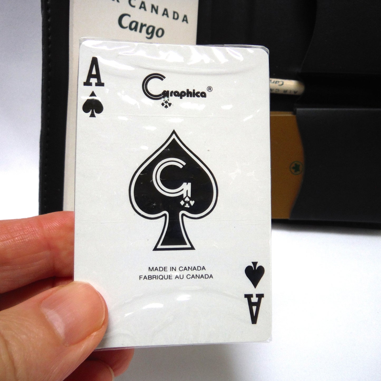 AIR CANADA CARGO PLAYING CARDS, Black Leather with TWO DECKS!