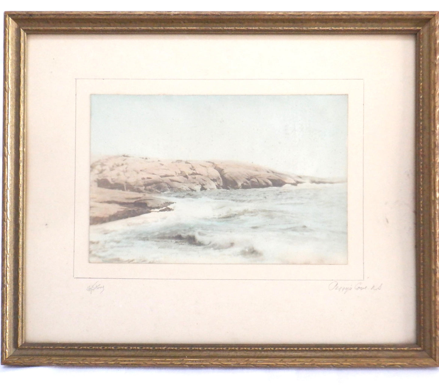 Antique Nova Scotia Hand-Tinted B&W Framed Photograph: 'PEGGY'S COVE'