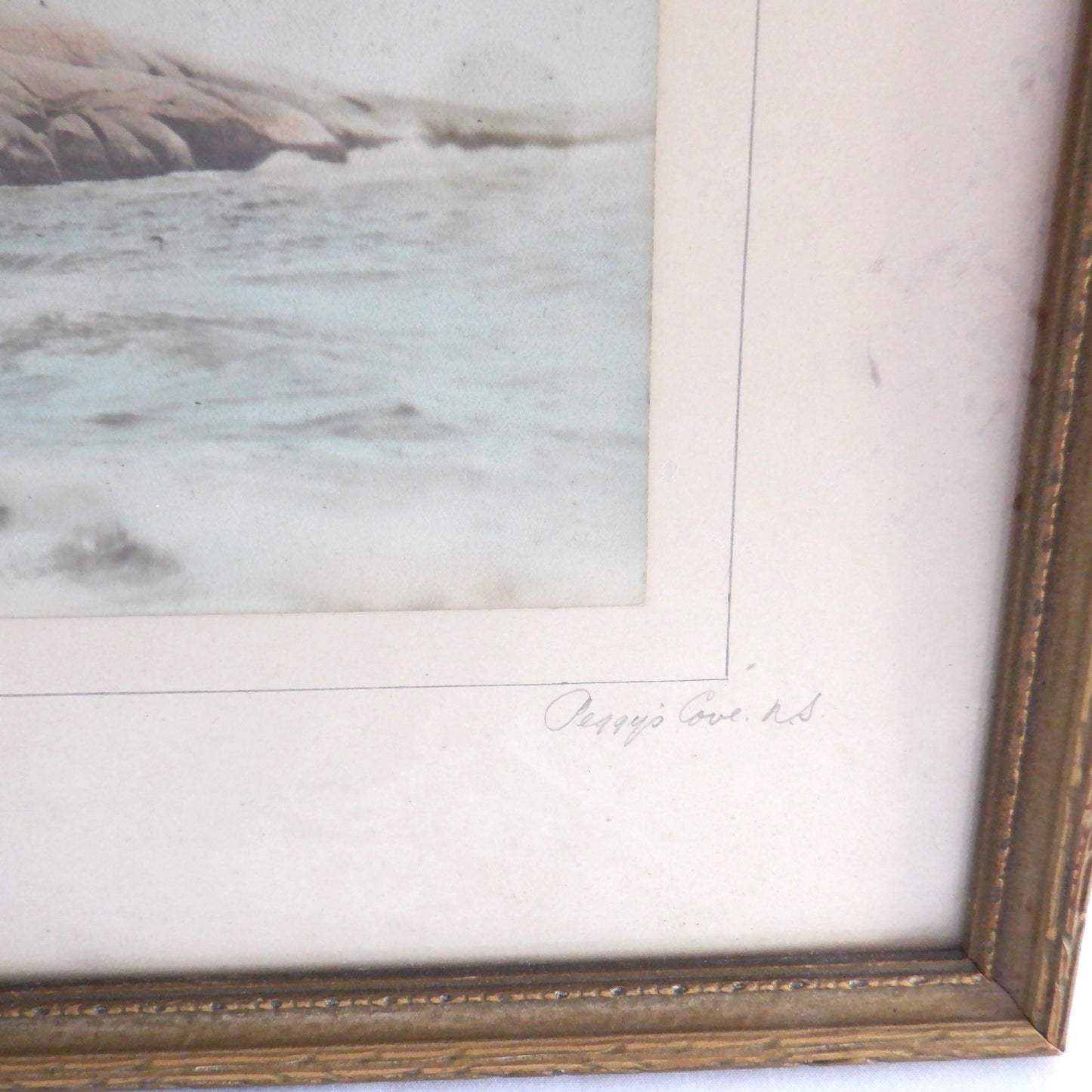 Antique Nova Scotia Hand-Tinted B&W Framed Photograph: 'PEGGY'S COVE'