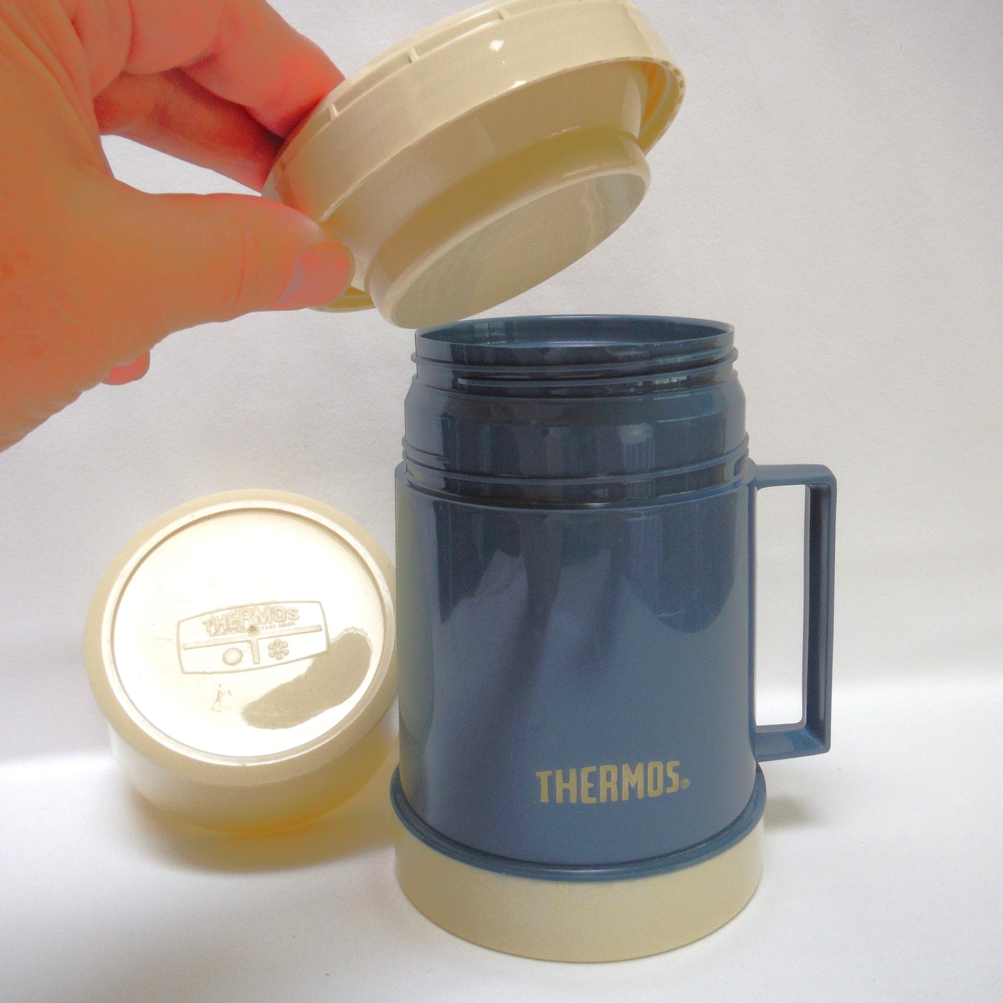 Vintage Thermos Brand Model #711 in Rare Blue and Cream Colour: Made in England