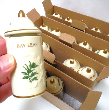 VINTAGE LENOX SPICE GARDEN SPICE JARS: Set of 19 Spice Jars, Crafted of fine Porcelain, Sculpted in Bas-relief, decorated by hand and embellished with 24K Gold.
