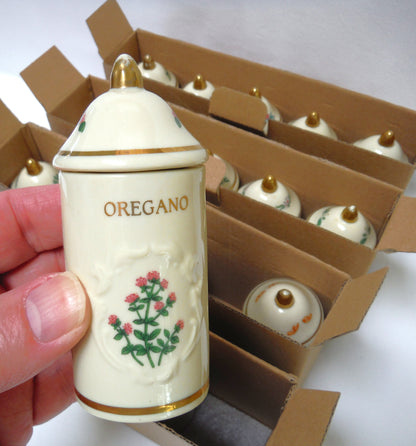 VINTAGE LENOX SPICE GARDEN SPICE JARS: Set of 19 Spice Jars, Crafted of fine Porcelain, Sculpted in Bas-relief, decorated by hand and embellished with 24K Gold.