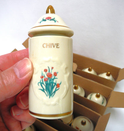 VINTAGE LENOX SPICE GARDEN SPICE JARS: Set of 19 Spice Jars, Crafted of fine Porcelain, Sculpted in Bas-relief, decorated by hand and embellished with 24K Gold.