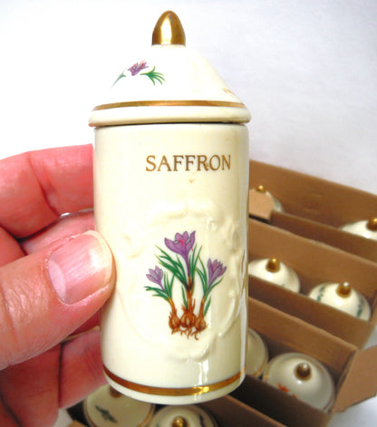 VINTAGE LENOX SPICE GARDEN SPICE JARS: Set of 19 Spice Jars, Crafted of fine Porcelain, Sculpted in Bas-relief, decorated by hand and embellished with 24K Gold.
