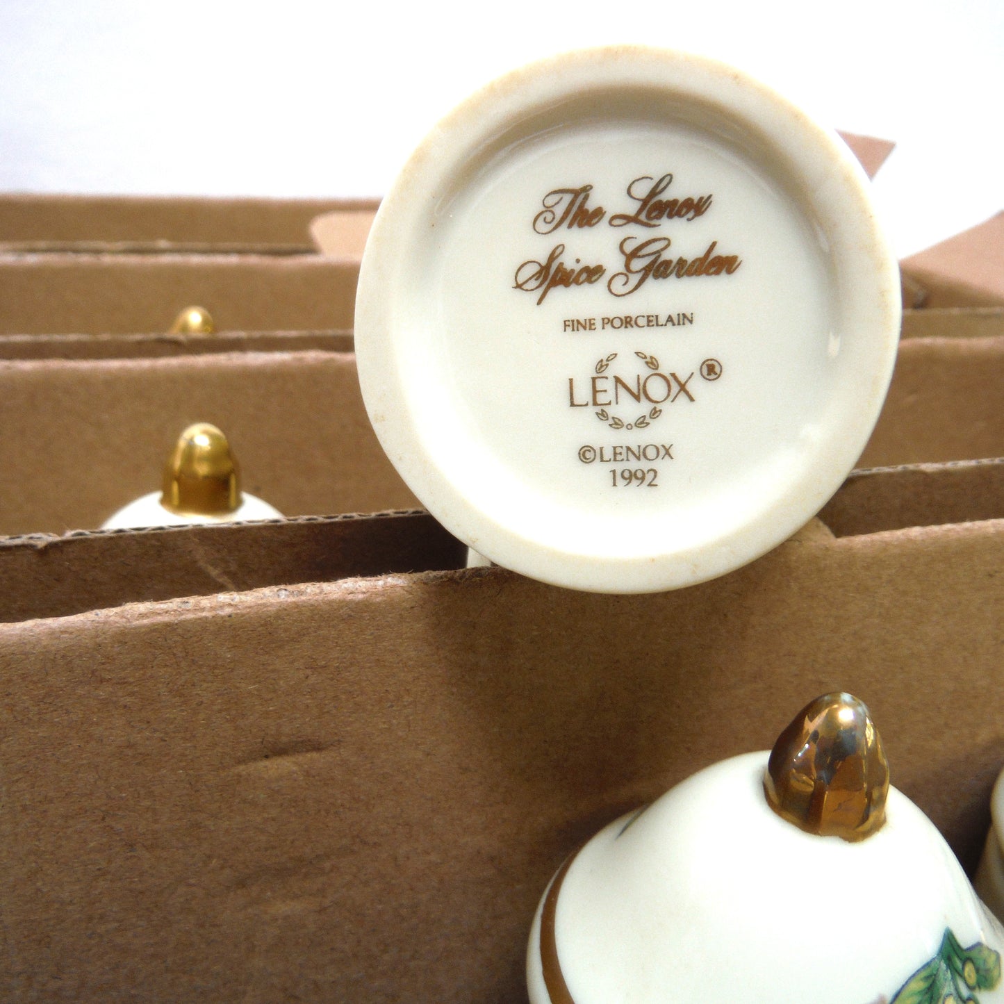 VINTAGE LENOX SPICE GARDEN SPICE JARS: Set of 19 Spice Jars, Crafted of fine Porcelain, Sculpted in Bas-relief, decorated by hand and embellished with 24K Gold.