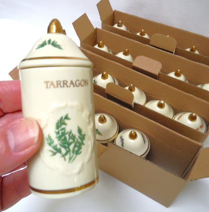 VINTAGE LENOX SPICE GARDEN SPICE JARS: Set of 19 Spice Jars, Crafted of fine Porcelain, Sculpted in Bas-relief, decorated by hand and embellished with 24K Gold.