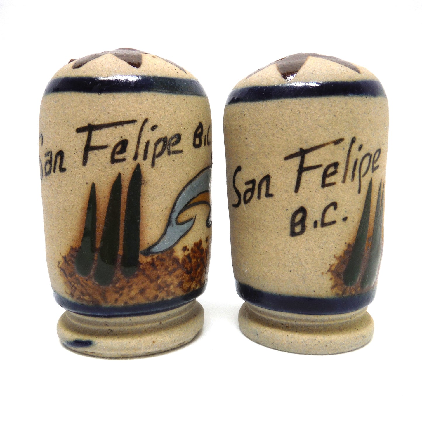 HAND PAINTED SALT AND PEPPER SHAKERS FROM SAN FELIPE, BAJA CALIFORNIA MEXICO