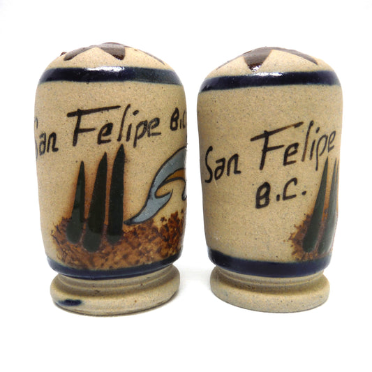 HAND PAINTED SALT AND PEPPER SHAKERS FROM SAN FELIPE, BAJA CALIFORNIA MEXICO