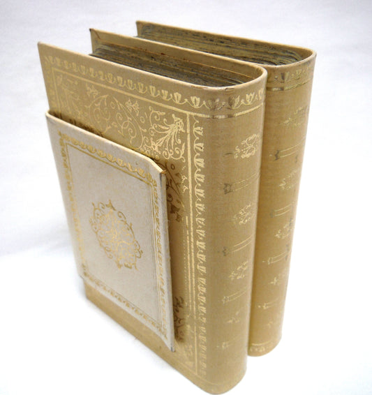 VINTAGE SET OF TWO CONGRESS PLAYING CARDS: In a Pair of Cream Leather Faux Books and Original Matching Book Holde