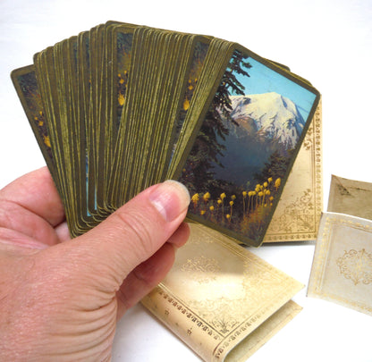 VINTAGE SET OF TWO CONGRESS PLAYING CARDS: In a Pair of Cream Leather Faux Books and Original Matching Book Holde