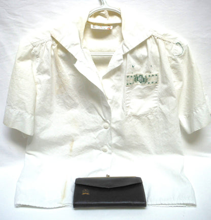Vintage RARE Excellent Condition Black Leather Small Purse, Clutch, or Hand Bag, from the Girl Guides of Canada, with BONUS GIRL GUIDE SHIRT!