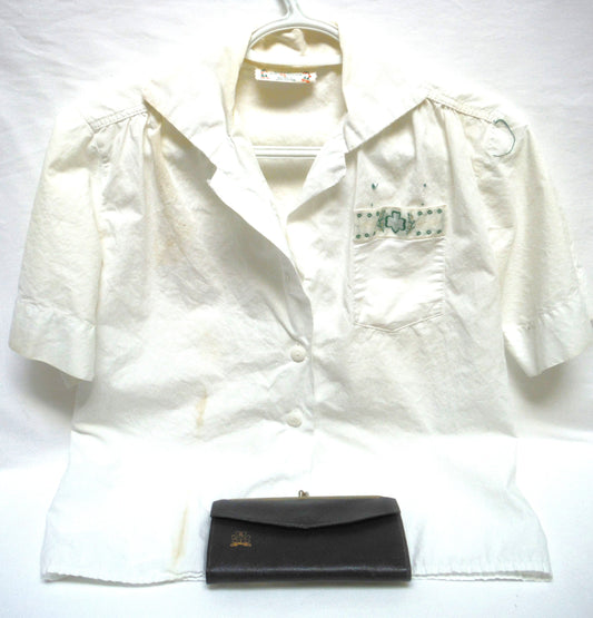 Vintage RARE Excellent Condition Black Leather Small Purse, Clutch, or Hand Bag, from the Girl Guides of Canada, with BONUS GIRL GUIDE SHIRT!