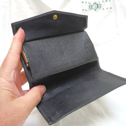 Vintage RARE Excellent Condition Black Leather Small Purse, Clutch, or Hand Bag, from the Girl Guides of Canada, with BONUS GIRL GUIDE SHIRT!
