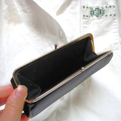 Vintage RARE Excellent Condition Black Leather Small Purse, Clutch, or Hand Bag, from the Girl Guides of Canada, with BONUS GIRL GUIDE SHIRT!
