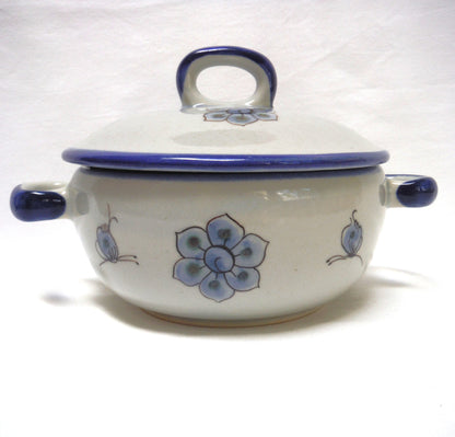 Tonala Mexican Blue & Grey Hand Painted Folk Art Pottery: COVERED CASSEROLE LIDDED BOWL