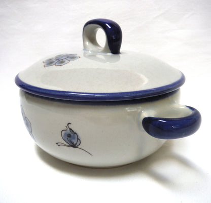 Tonala Mexican Blue & Grey Hand Painted Folk Art Pottery: COVERED CASSEROLE LIDDED BOWL