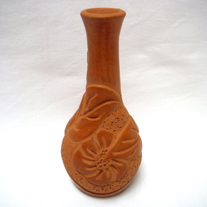 CUBAN TERRACOTTA RED CLAY FLORAL AND LEAF DESIGN VASE: Dated 1998 and Signed by Artist Miriam